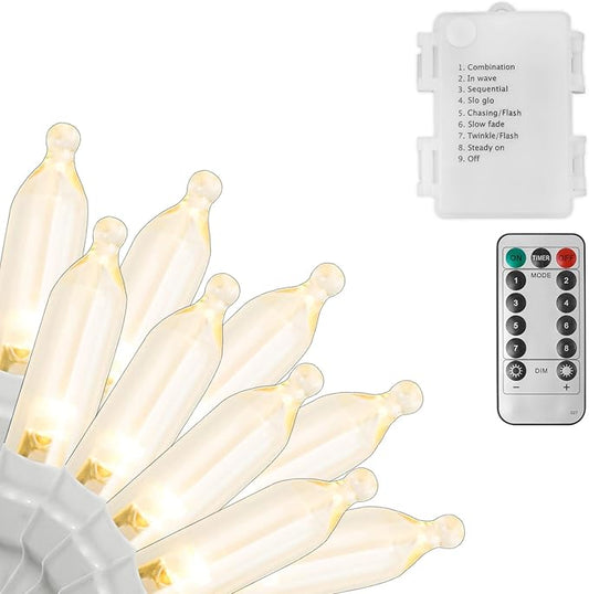 Filltown Christmas Lights Battery Operated, 33Ft 100 LED Warm White Xmas Lights with Auto Timer & 8 Modes, Shatterproof Wa...