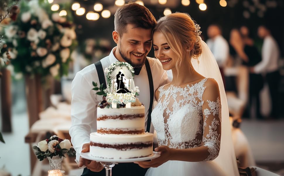 Wedding Toppers for Cake Bride and Groom - Mr and Mrs Cake Topper Wedding, Durable Bridal Cake Decor for Wedding Receptio...