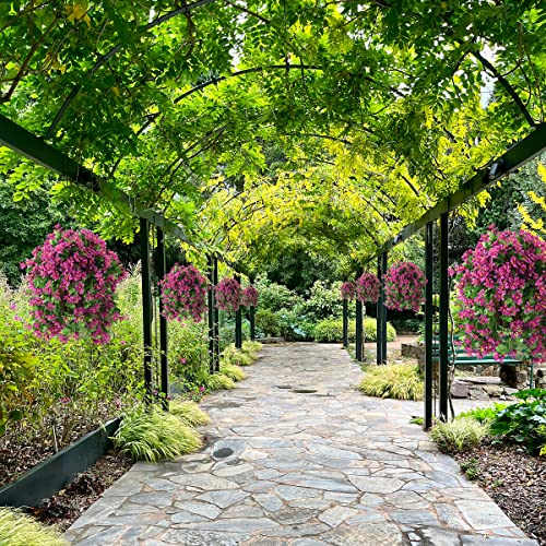 INQCMY Artificial Hanging Flowers in Basket for Spring Summer Outdoor Porch Decoration,UV Resistant Fake Silk Violet in Pl...