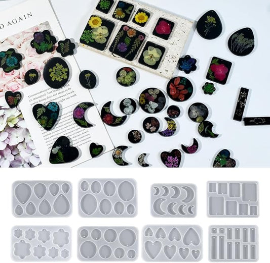 (Eight Sets) Silicone Resin Mold for Badge Reel Grips, Earrings, Studs, Keychains, Phone Grips, Magnets, Jewelry Casting