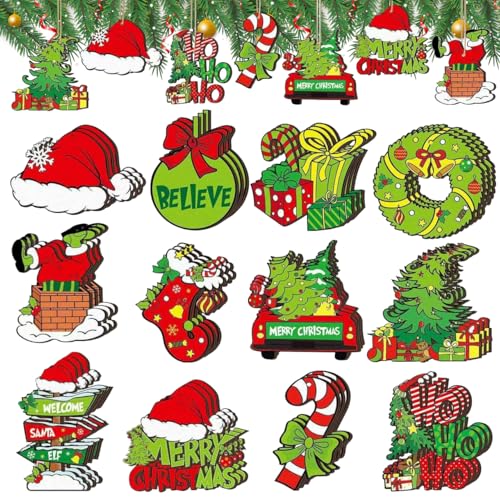 36pcs Christmas Tree Decorations - Wood Christmas Tree Hanging Ornament Holiday Xmas Ornaments Christmas Decorations Decor...
