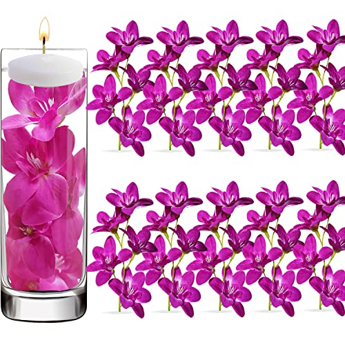 10 Pcs Artificial Flowers for Floating Candles Centerpiece Purple Orchid Faux Flower Vase Fillers for Birthday Wedding Din...