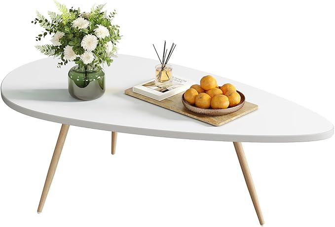 SAYGOER Modern Coffee Table White Oval Coffee Tables for Living Room Simple Center Table for Small Space Home Office Easy ...