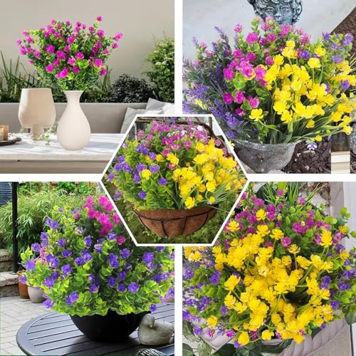 HIFIDECKY 24 Bundles Artificial Flowers for Outdoors UV Resistant Spring Flowers Artificial for Decoration Fake Flowers Ou...