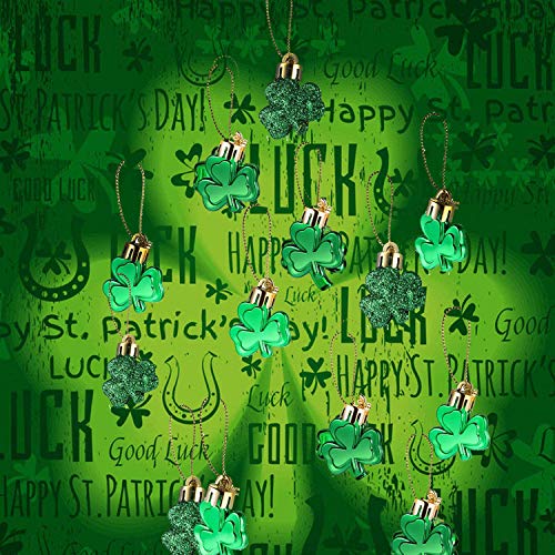 30 PCS St. Patrick's Day Shamrocks Ornament Set, Good Luck Clover Hanging Bauble Trefoil Pendant Decoration for Keyring Tr...