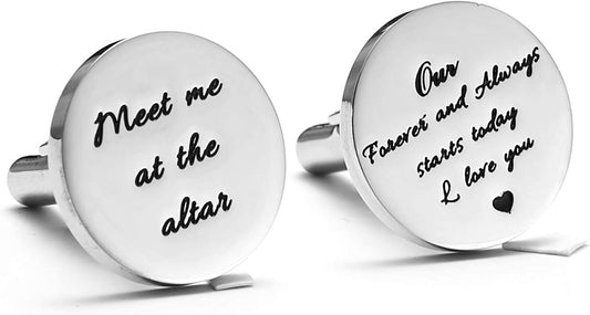 Melix Home Stainless Steel CuffLinks for Men Groom Meet Me at The Altar Wedding Gifts Cuff Links