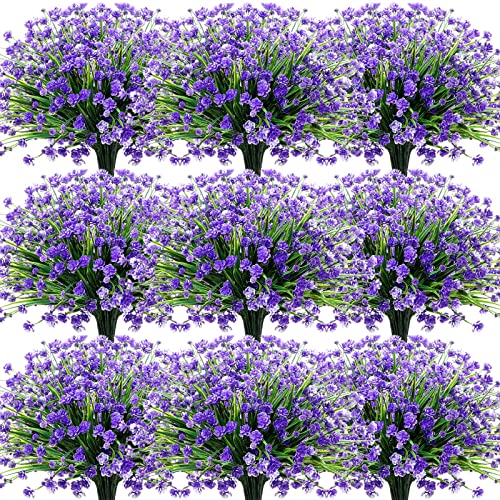 Hoteam 40 Bundles Outdoor Artificial Flowers UV Resistant Faux Outside Plants Flowers Fake Plastic Plants for Outdoor Spri...