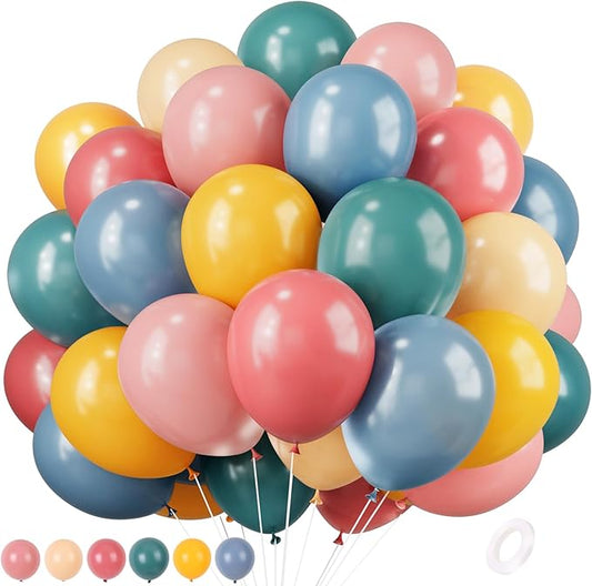 RUBFAC 120 Boho Rainbow Balloons Assorted Color 12 Inches Rainbow Latex Balloons for Safari Birthday Baby Shower Wedding P...