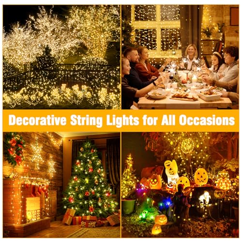 Nisocy 33FT LED String Lights Outdoor Waterproof – Warm White Fairy Lights with Plug, Connectable Christmas Tree Lights fo...