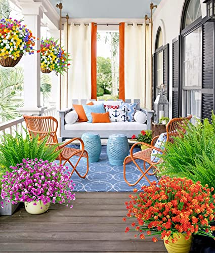 Ouddy Decor 24 Bundles Artificial Flowers for Outdoors UV Resistant Fake Plastic Plants Faux Boston Fern Greenery Stems fo...