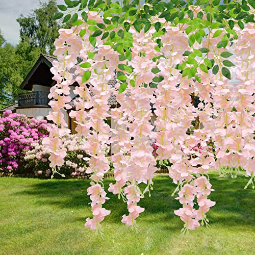 U'Artlines 24 Pack(Total 43.2 Feet) Artificial Fake Wisteria Vine Rattan Hanging Garland Silk Flowers String Home Party We...