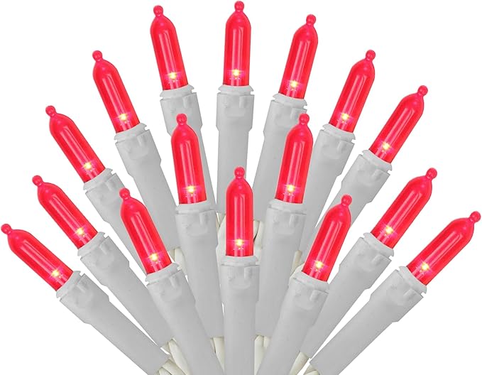 Holiday Pride Valentines Day Lights - Red Christmas Tree Lights LED - 50 Count - Red Christmas Lights on White Wire - Wate...