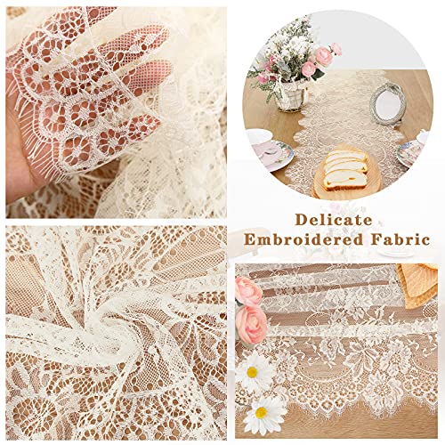 2 Pack Ivory Lace Table Runners 14x120 inch Rectangular Wedding Table Runner Chic Embroidered Chic Table Cloths for Weddin...