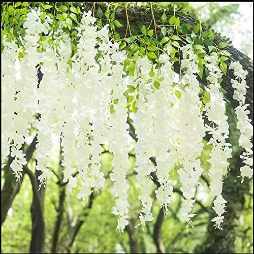CISDUEO 2 Pcs Wisteria Hanging Flowers Wisteria Flowers Vine Garland Wedding Arch Decoration White Artificial Wisteria Vin...