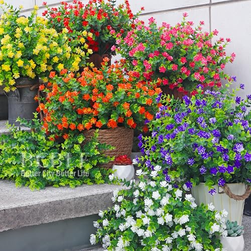 BCBLF UV Resistant Artificial Flowers for Indoor and Outdoor Use, 12 Bundles Not-Fading Faux Plants for Porch, Patio, Gard...