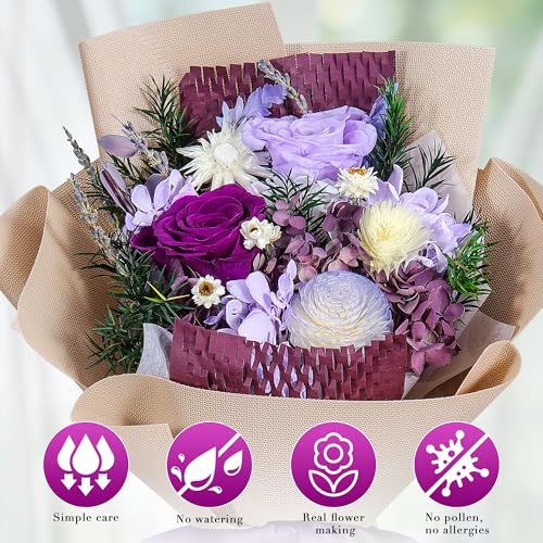 Loveliome Preserved Flowers Bouquet Natural Long Lasting Real Flowers, Forever Love Eternal Rose Flower Decorative, Annive...