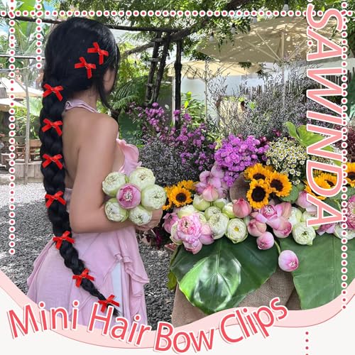 SAWINDA 20PCS Red Mini Hair Bows Small Bow Hair Clips Cute Bowknot Silk Ribbons for Girls Valentines Sweet Bows for Hair N...