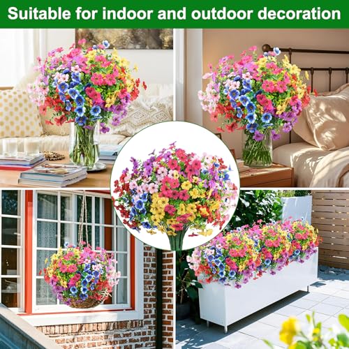 Ouddy Decor 24 Bundles Artificial Flowers for Outdoors Fake Silk Flowers UV Resistant Faux Plastic Plants for Spring Summe...