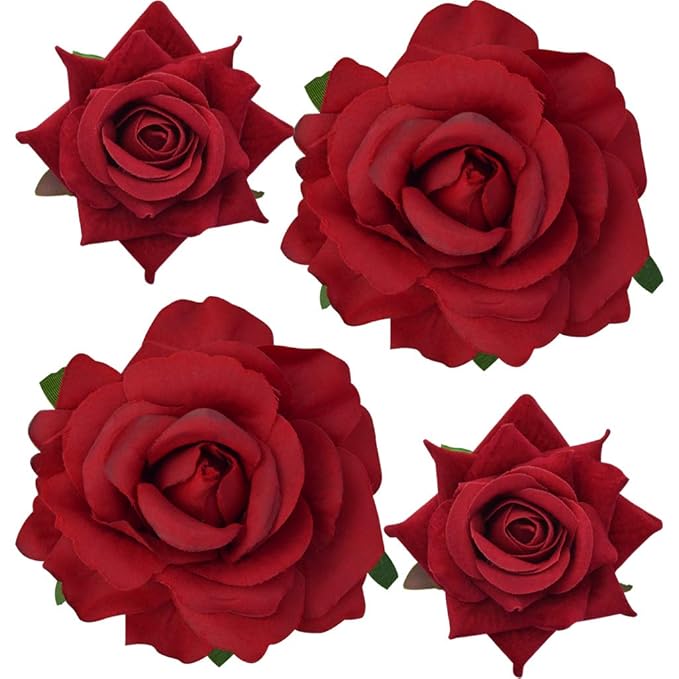 Topbuti Rose Hair Clip Flower Hairpin Brooch Floral Clips, 4 Pcs Fabric Rose Flowers Hair Clips Mexican Hair Flowers Pin u...