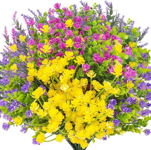 HIFIDECKY 24 Bundles Artificial Flowers for Outdoors UV Resistant Spring Flowers Artificial for Decoration Fake Flowers Ou...