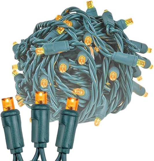 Novelty Lights 11ft 50 LED Amber Christmas Lights Outdoor/Indoor, 2.5" Spacing, Green Wire String Lights for Festive Xmas ...