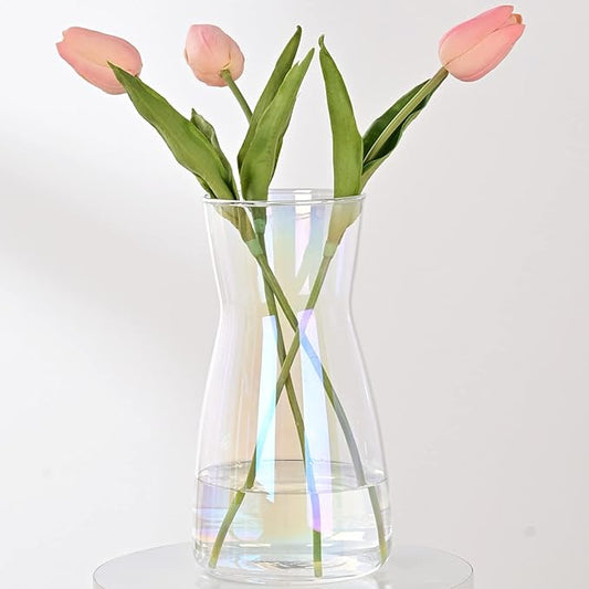 8 inch Iridescent Glass Flower Vases for Centerpiece Table Home Indoor Desk Decor,Ins Modern Boho Style Vase for Wedding H...