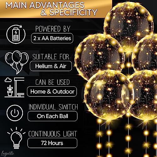 10 Pcs LED Balloons Light Up Balloons for Parties – Clear 18" Balloon with Gold String Lights & Individual Switch – Light ...