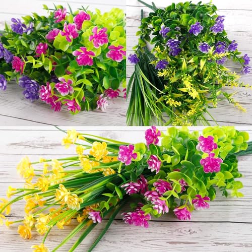 Ageomet 9pcs Spring Flowers Artificial Flowers Outdoor Cemetery Flowers UV Resistant Plastic Flowers Fake Flowers for Home...