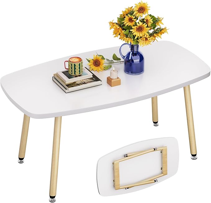 WOHOMO Folding Coffee Table 39.3'' White Coffee Tables for Living Room Portable Simple Modern Rectangular Center Table for...
