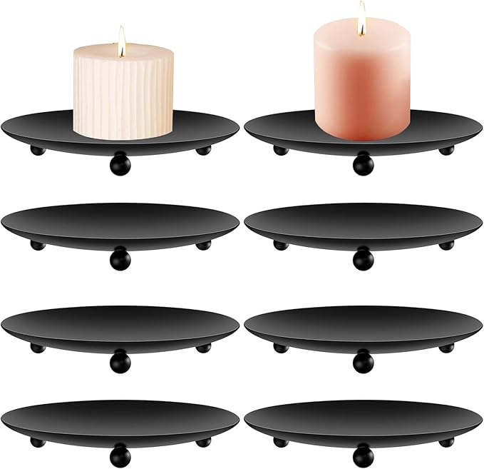 exinddea 8 PCS Iron Plate Candle Holder,Candle Stand for LED & Wax Candles,Black Candle Holders Iron Plate,4" Decorative P...