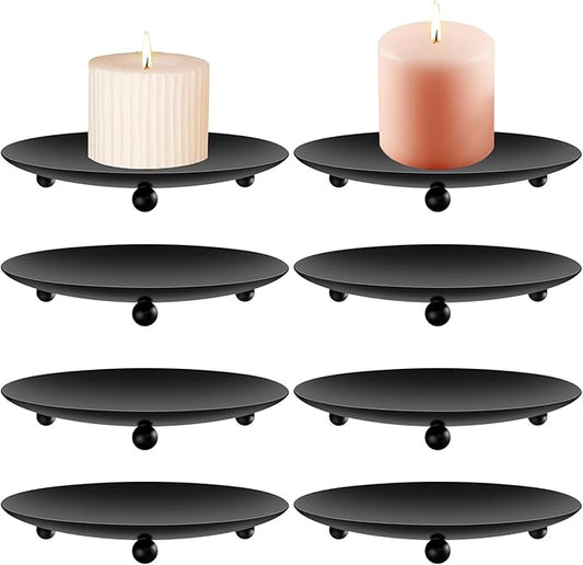 exinddea 8 PCS Iron Plate Candle Holder,Candle Stand for LED & Wax Candles,Black Candle Holders Iron Plate,4" Decorative P...