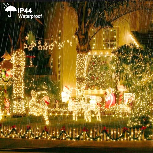 weillsnow 164 FT 500 LED Christmas Lights Outdoor, Waterproof Christmas Fairy Lights with Timer, Plug in Warm White LED St...