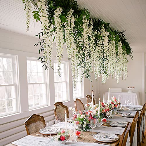 CISDUEO 2 Pcs Wisteria Hanging Flowers Wisteria Flowers Vine Garland Wedding Arch Decoration White Artificial Wisteria Vin...