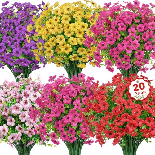 Besteek 20 Bundles Artificial Flowers for Outdoors Decoration Fake Silk Flowers UV Resistant Faux Plants Artificial Daisy ...