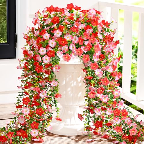 Waipfaru Artificial Hanging Flowers for Outdoors, 4 Pcs Fake Hanging Plants for Outdoor, UV Resistant Silk Faux Violet Flo...