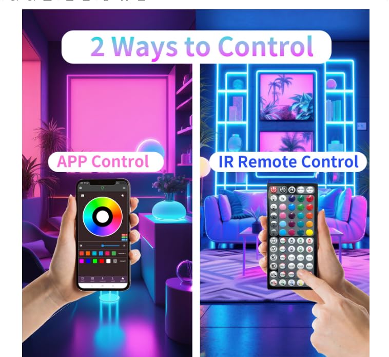 NBBUFF Led Lights for Bedroom 50ft (1 Roll), Color Changing RGB Led Strip Lights with 60 Keys Remote and App Control, Musi...