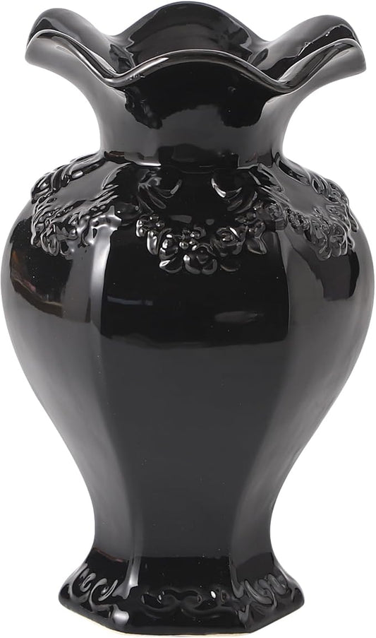 MARTAGE Black Ceramic Vase, Decorative Vase for Modern Home Decor, Farmhouse Minimalist Decor, Boho Flower Vases for Livin...