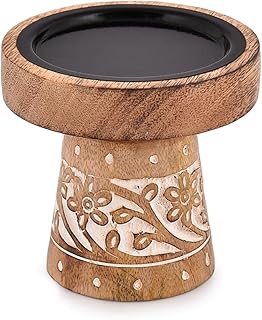 NIRMAN Mango Wood Candle Holders, Wood Candlesticks for Home Wedding Table Decor Centerpiece (4" x 4" x 4")