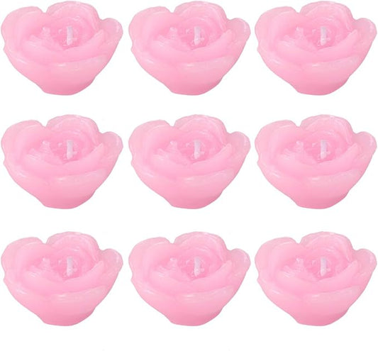 Decorative Candle Light- 12pcs Pink Rose- Shaped Candles Floating Flower Candle Home Decor for Wedding Party Bedroom