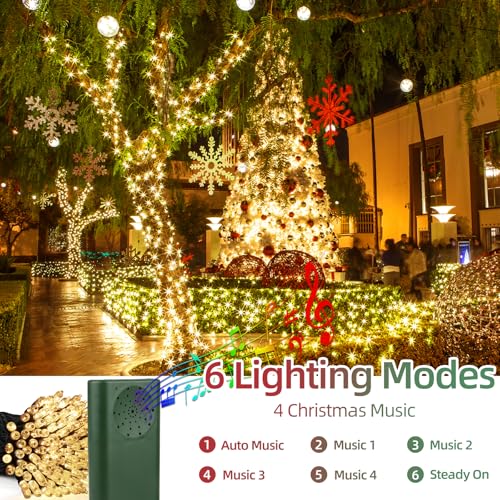 Green Convenience 33ft 100 LED String Lights,Battery Christmas Music Light Waterproof,Motion Sensor Christmas Lights with ...
