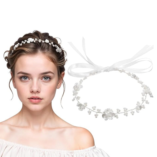 Bewudy Hair Accessories, Flower Girl Headband, Pearl Headpiece for Girls and Women, Wedding, Birthday, Party, and First Co...
