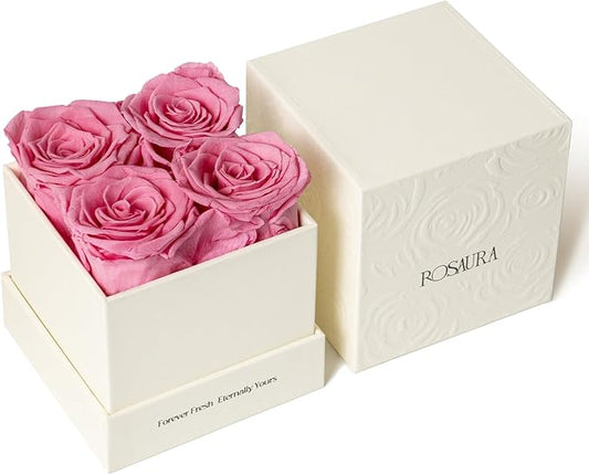 Rosaura 4-Piece Eternal Preserved Roses & Flowers Gift Box - Forever Lasting Real Roses, Preserved Flowers for Christmas, ...