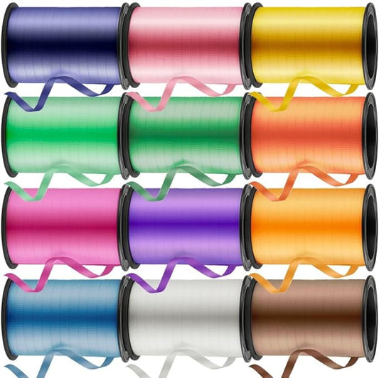 Playbees Curling Ribbon -12-Pack - 60 Foot Rolls - 240 Yards Balloon String Total - Assorted Colors Ribbon for Crafts, Gif...