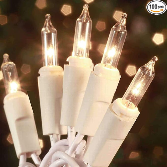 HISHINY Christmas Lights 100 Count Mini Clear Lights 21ft White Wire Christmas Tree String Lights Set for Outdoor Indoor C...