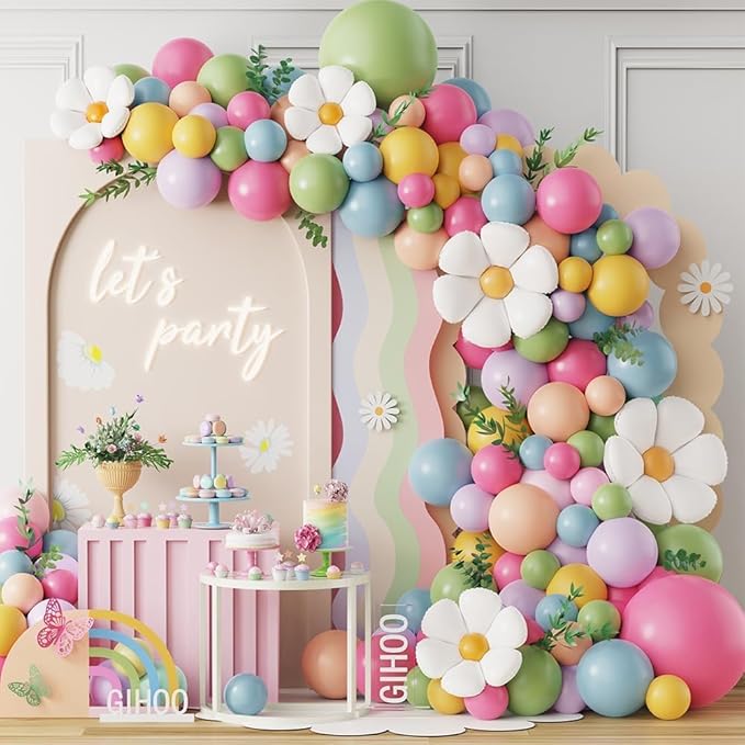 Daisy Flower Balloon Arch Kit 137PCS Pink and Green Yellow WildFlower Balloons for Wild Flower Baby in Bloom Baby Shower S...