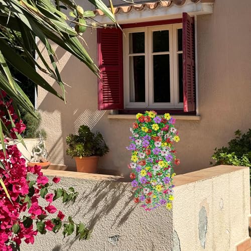 IDEVRE Artificial Hanging Flowers 4 Bundles UV Resistant Fake Flowers for Outdoor Decor Realistic Silk Flower Faux Plants ...