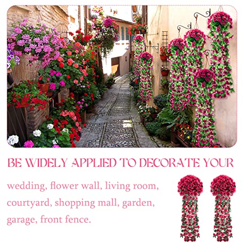 XunYee 4 Pack Violet Hanging Flowers Artificial Decor 5 Petal Silk Violet Simulation Hanging Plant Faux Royal Artificial O...