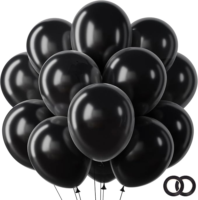 RUBFAC Black Balloons 65pcs, 12 Inch Party Balloon with Ribbons for Black History Month, Birthday, Wedding, Baby Shower, G...
