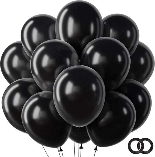 RUBFAC Black Balloons 65pcs, 12 Inch Party Balloon with Ribbons for Black History Month, Birthday, Wedding, Baby Shower, G...