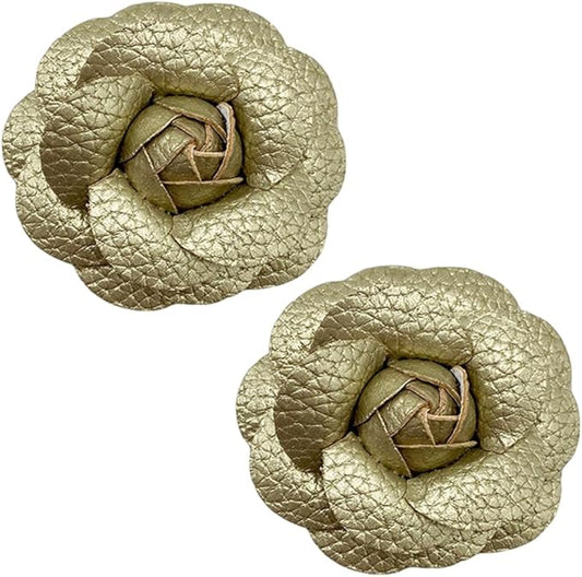 CALFOVERA 2PCS Gold PU Leather Rose Hair Clip Floral Shoe Decoration Charms Elegant Leather Shoe Clips Rose Hairpin Brooch...